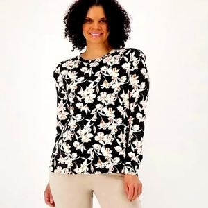 New AnyBody Long Sleeve Black Pink Red & White Floral Top Plus Size 4X Fun Comfy